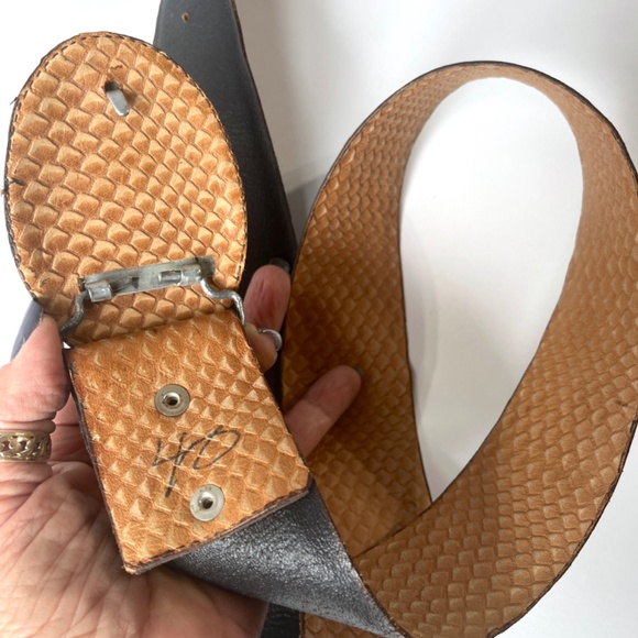 Vintage Wide 40in Reptile Leather Belt Turkey Large Oval Buckle